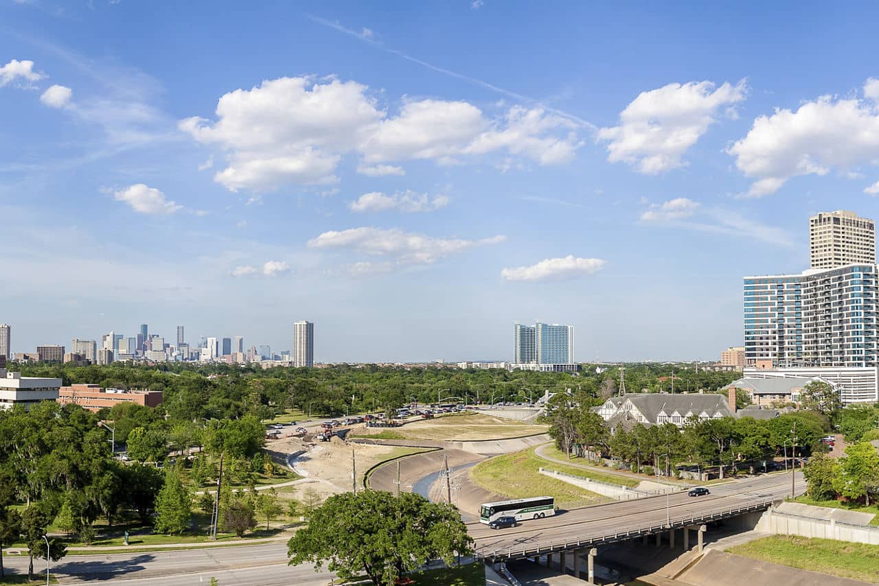 A panorama view of Houston looking north towards downtown from the Medical Center